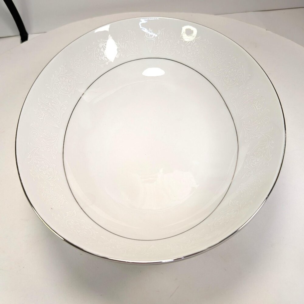 Crown Victoria Lovelace Fine China Oval Vegetable Bowl Silver Trim Japan 10.5"